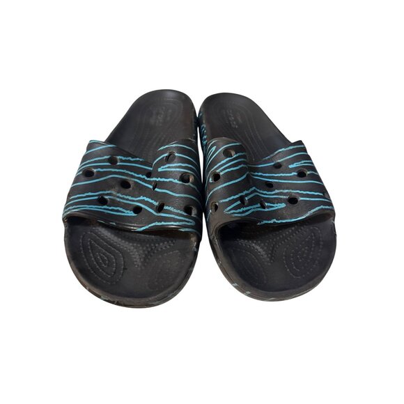 Crocs Mens Size 7 Black & Blue Iconic Comfort Slip-On Sandals - Picture 2 of 6